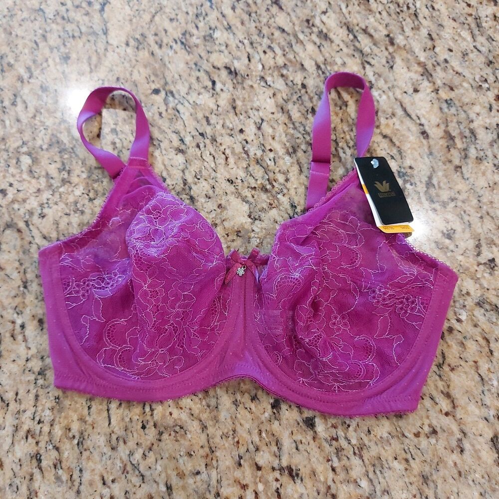 NWT Wacoal 34DD Chantilly Lace Retro Chic 855186 Bra Magenta/Purple Unlined UW